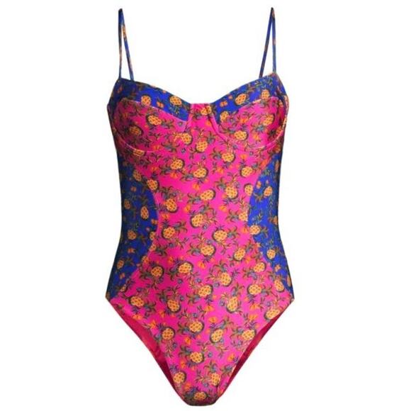 Farm Rio NWT Fruit Dots Bi Printed One Piece Swimsuit In Pink And Blue Size XL - Picture 3 of 14